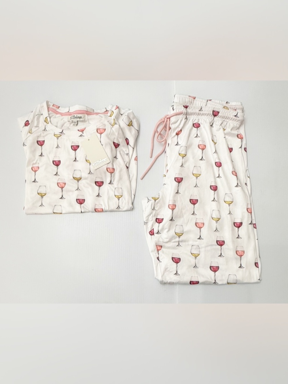 New P.J. Salvage Wine Glass Print Pajama Set Size Large
